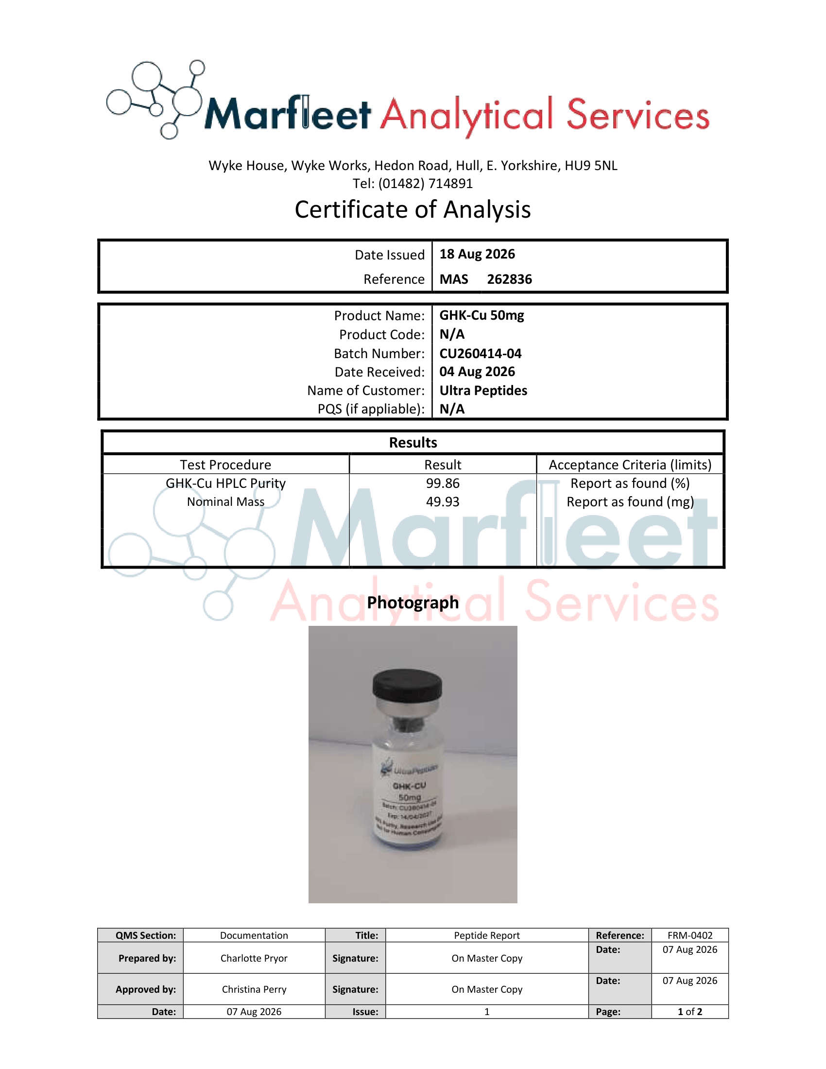 GHK-CU 50mg Lab Test