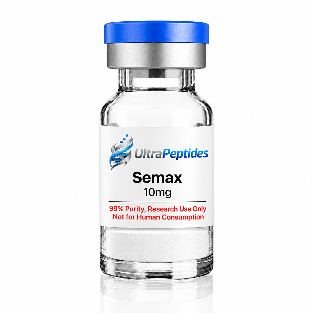 Semax 10mg vial with sharpened label and flat white powder