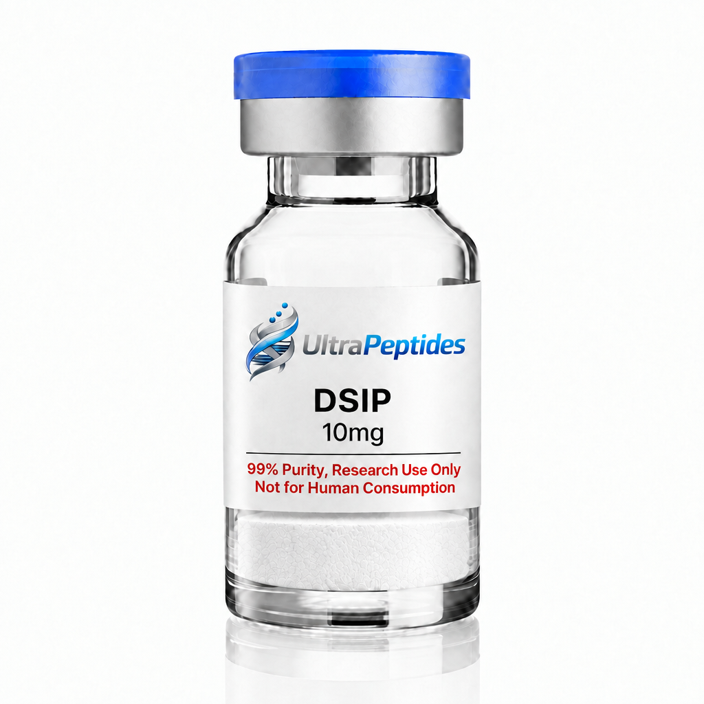 DSIP 10mg vial with shorter sticker and flat white powder