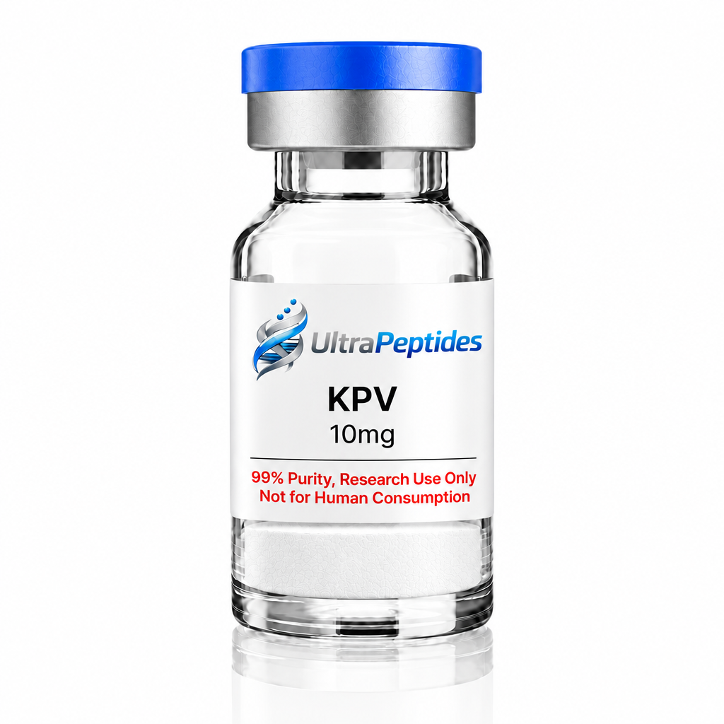 KPV 10mg vial with shorter sticker and flat white powder