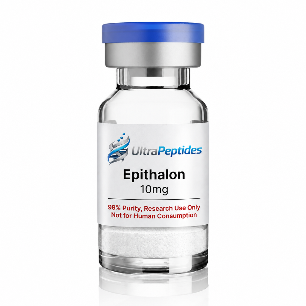 Epithalon 10mg vial with shorter sticker and flat white powder