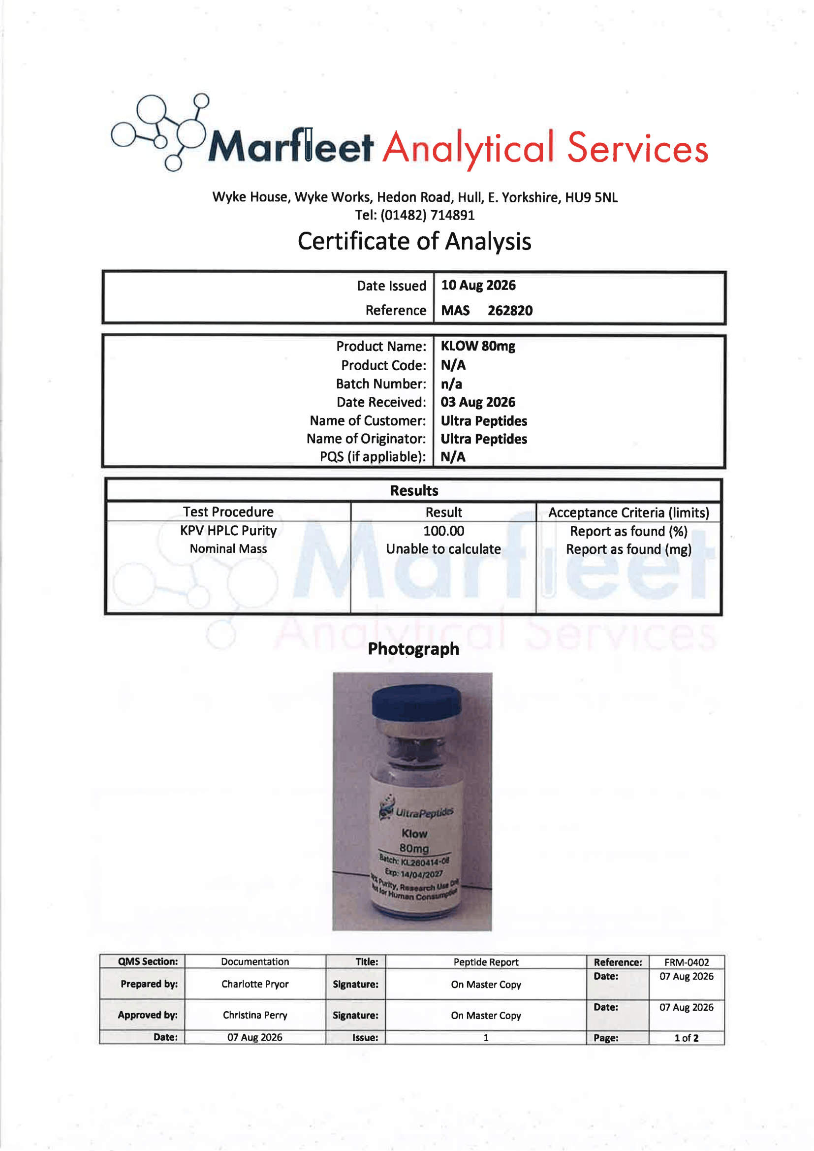 Klow 80mg Lab Test Report